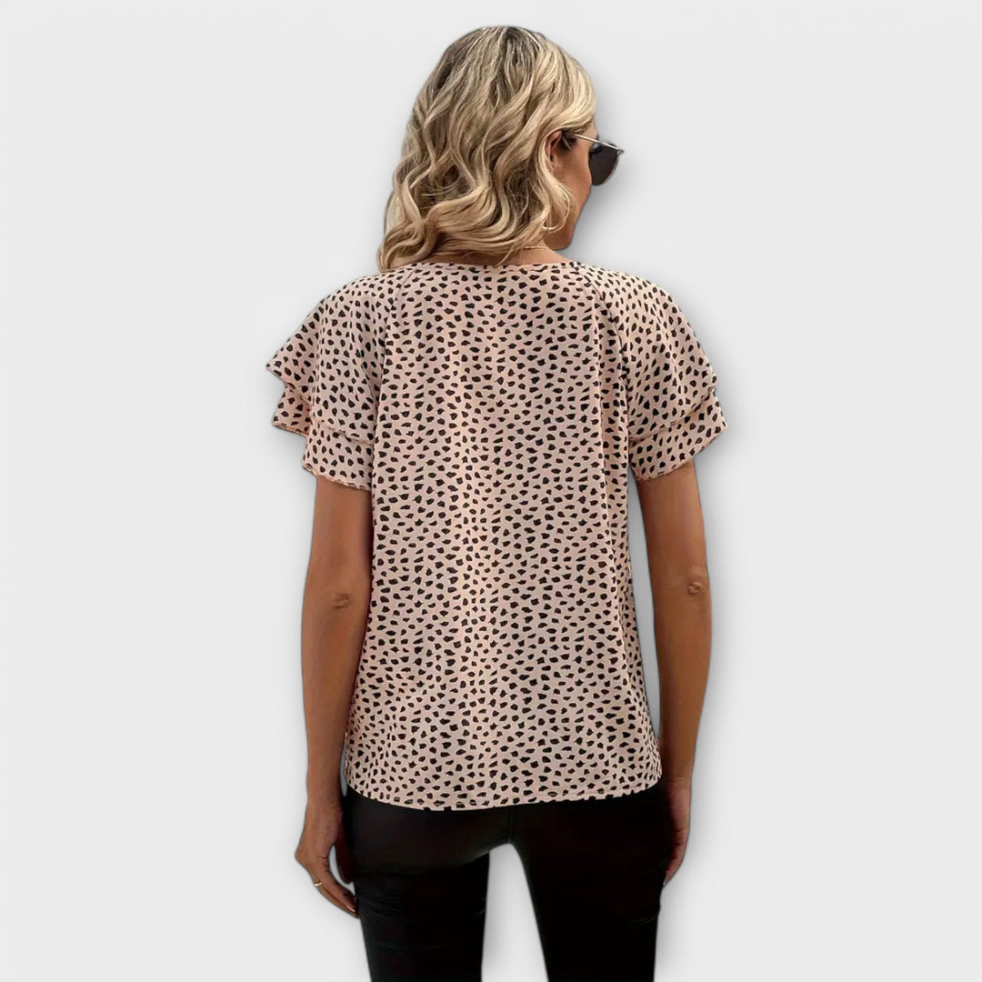 Emma - Beige bluse med dyreprint