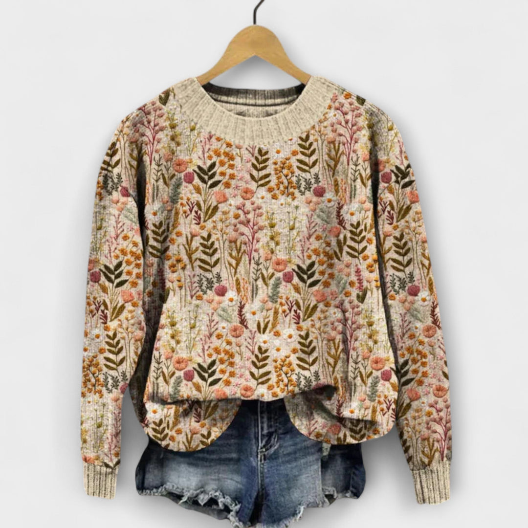 Elin – Beige genser med blomstermønster