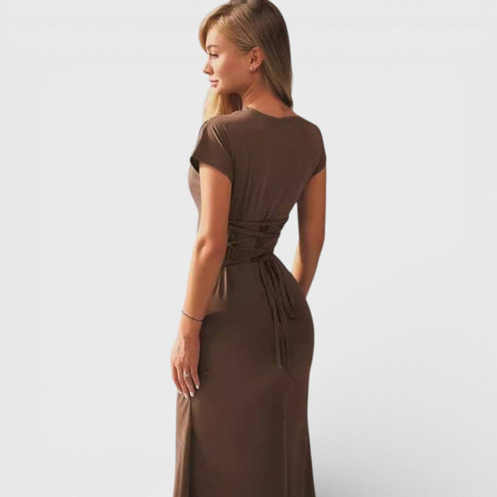 Levende - Brun, ankellang kjole med drapering