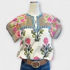 Thea - Hvit bohembluse med blomsterbroderi