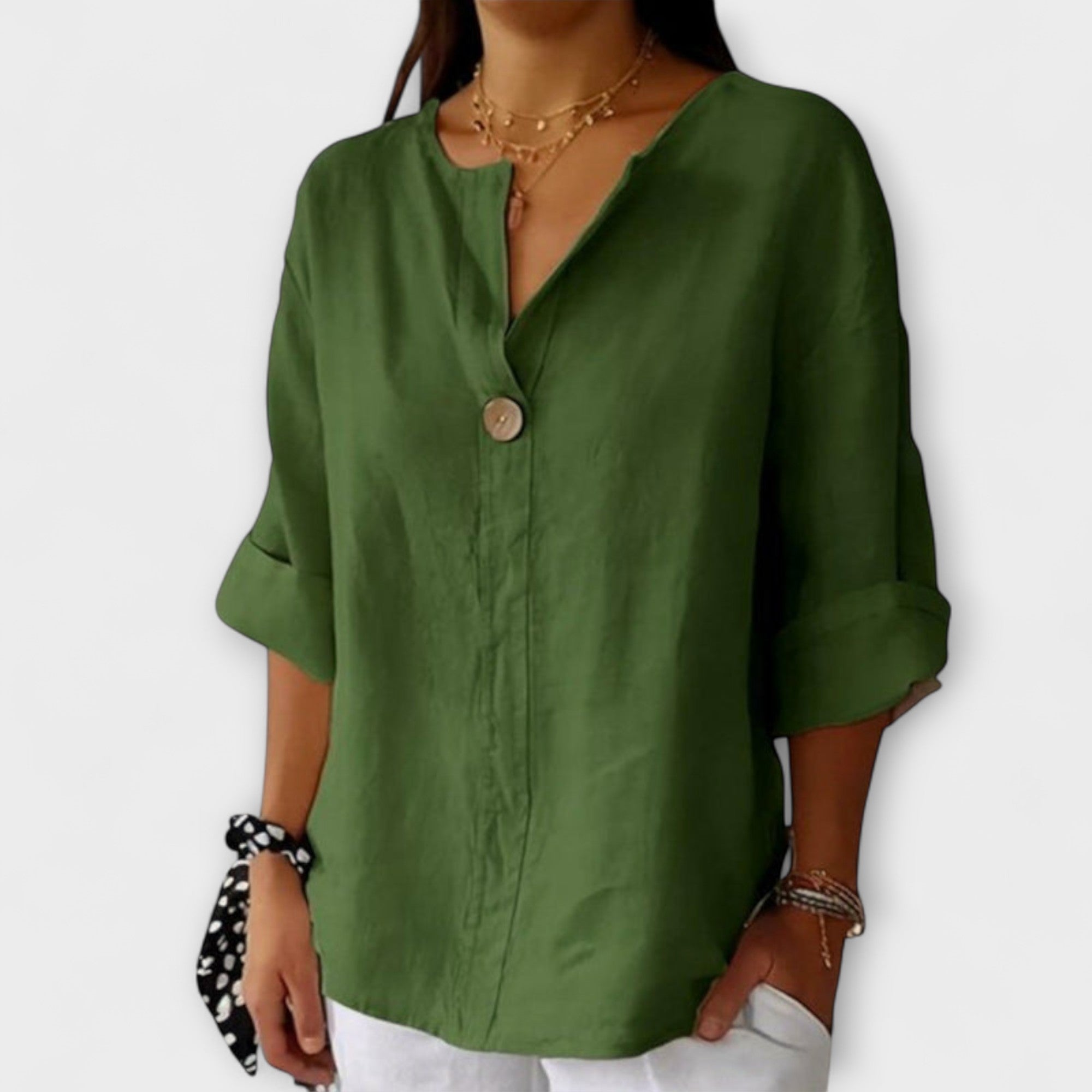 Liv - Beige elegant bluse med V-hals