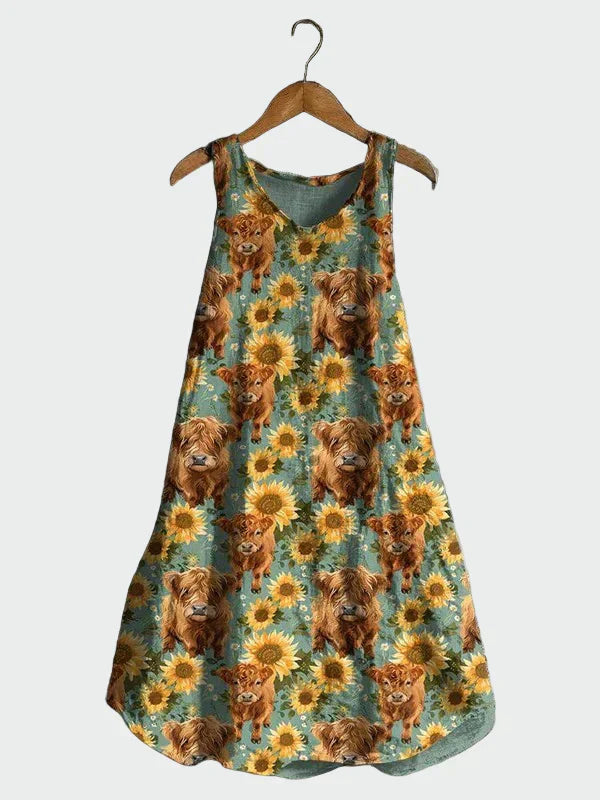Berit - Kjole med solblomstmotiv