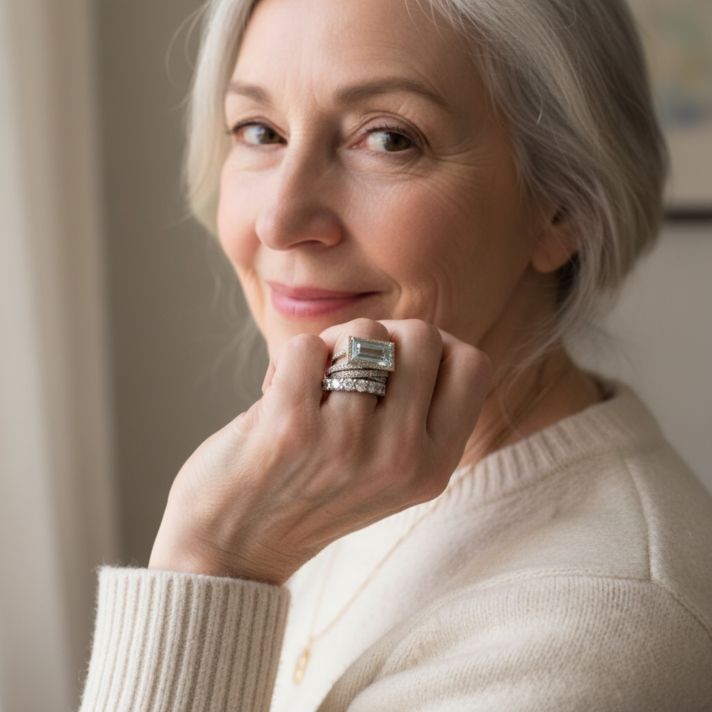 Ingeborg - Nostalgisk sølvring-sett med glass-turkis