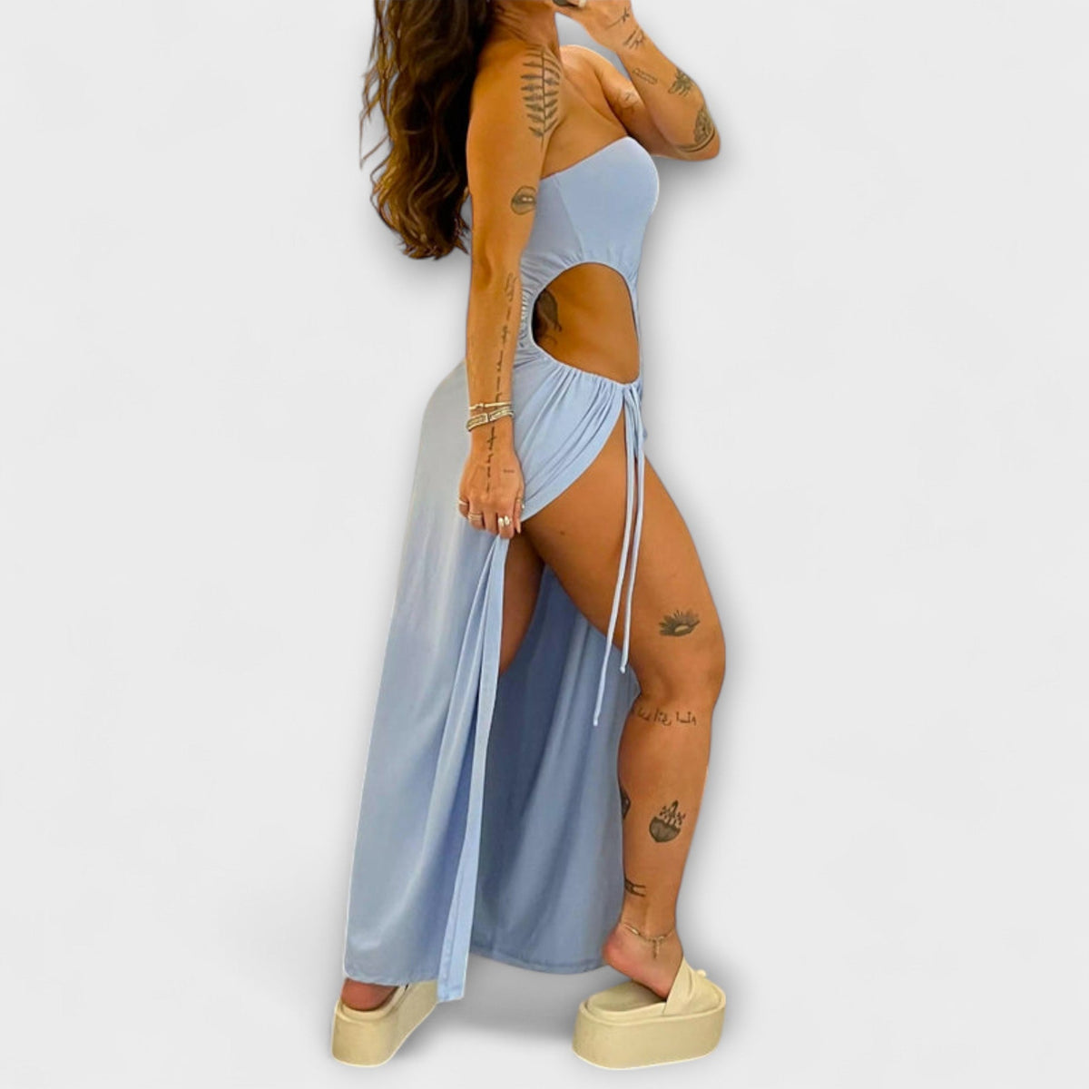 Åsa - Stroppløs-Tie Bodysuit-Kjole med Sidespalter