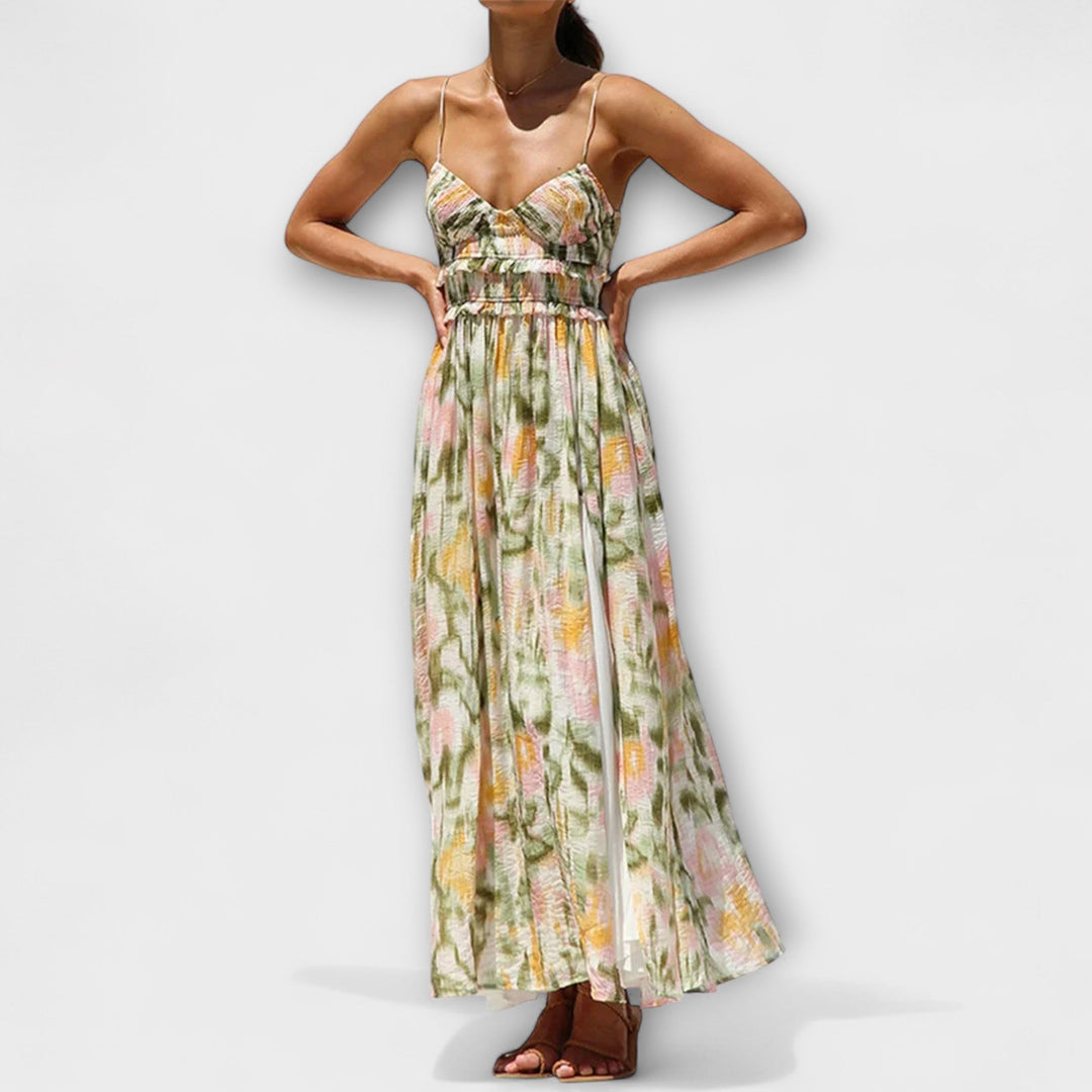 Birgit - Bunt bedrucktes Maxikleid mit Schlitz