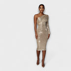 Signy - Gylden One-Shoulder Kveldsdrakt med Pailletter