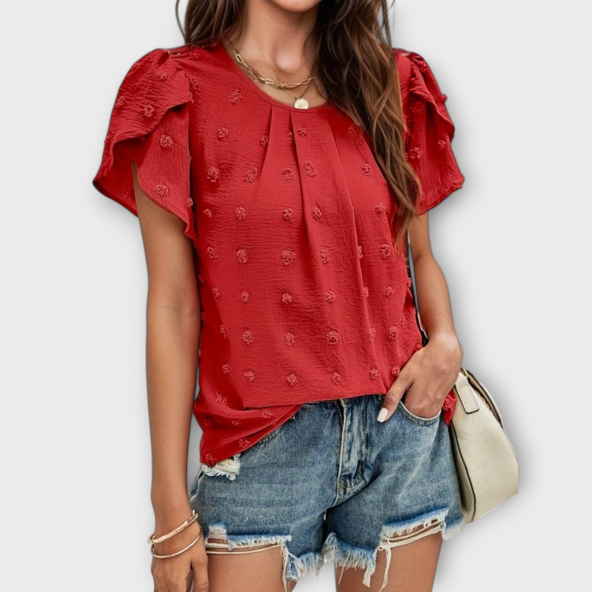 Guro - Bordeauxprikket Bluse
