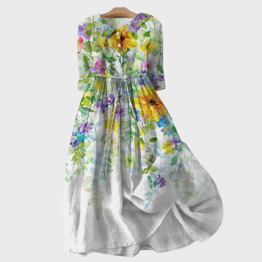 Aud - Fargerike akvarellblomsterkjole