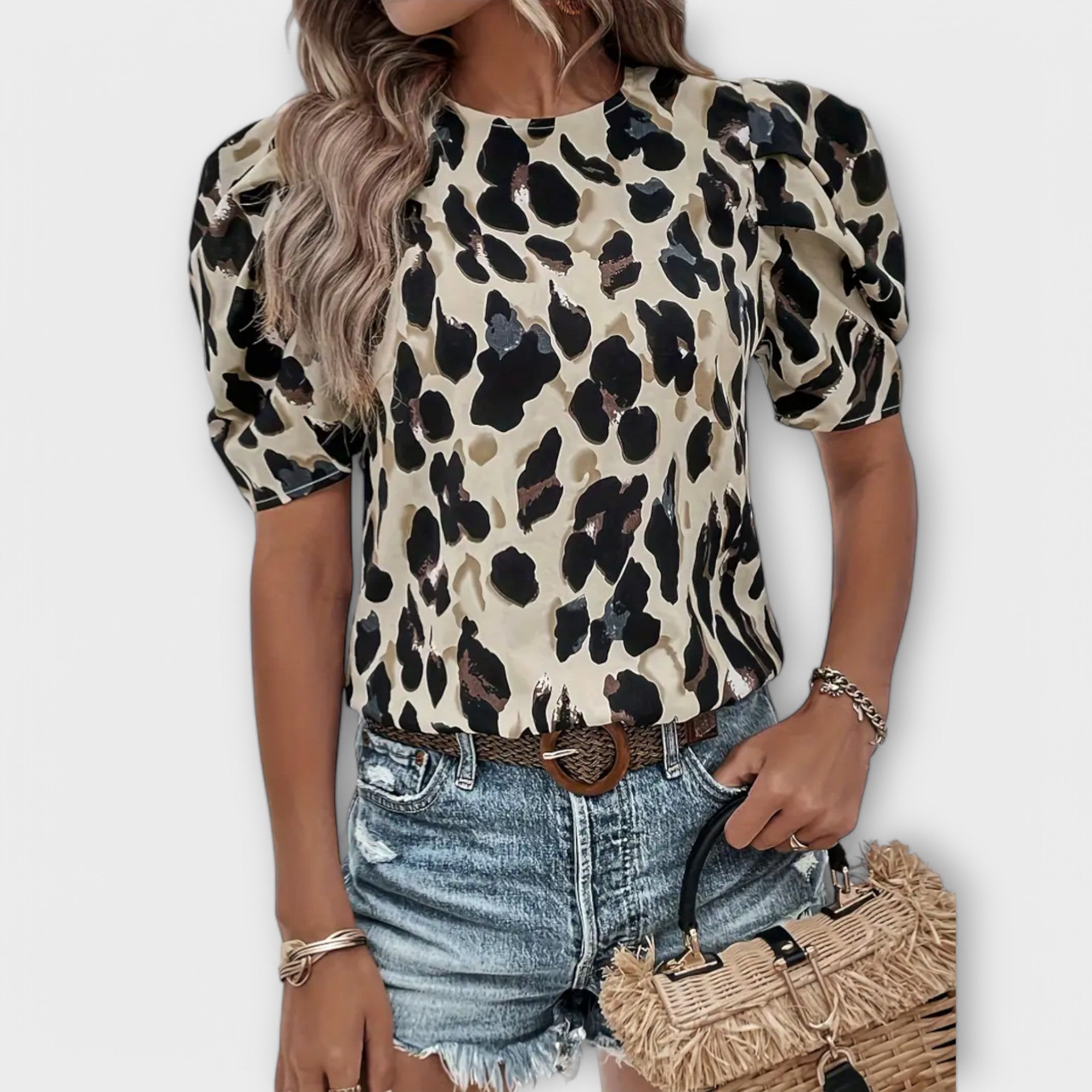 Cathrine - Bluse med leopardmønster