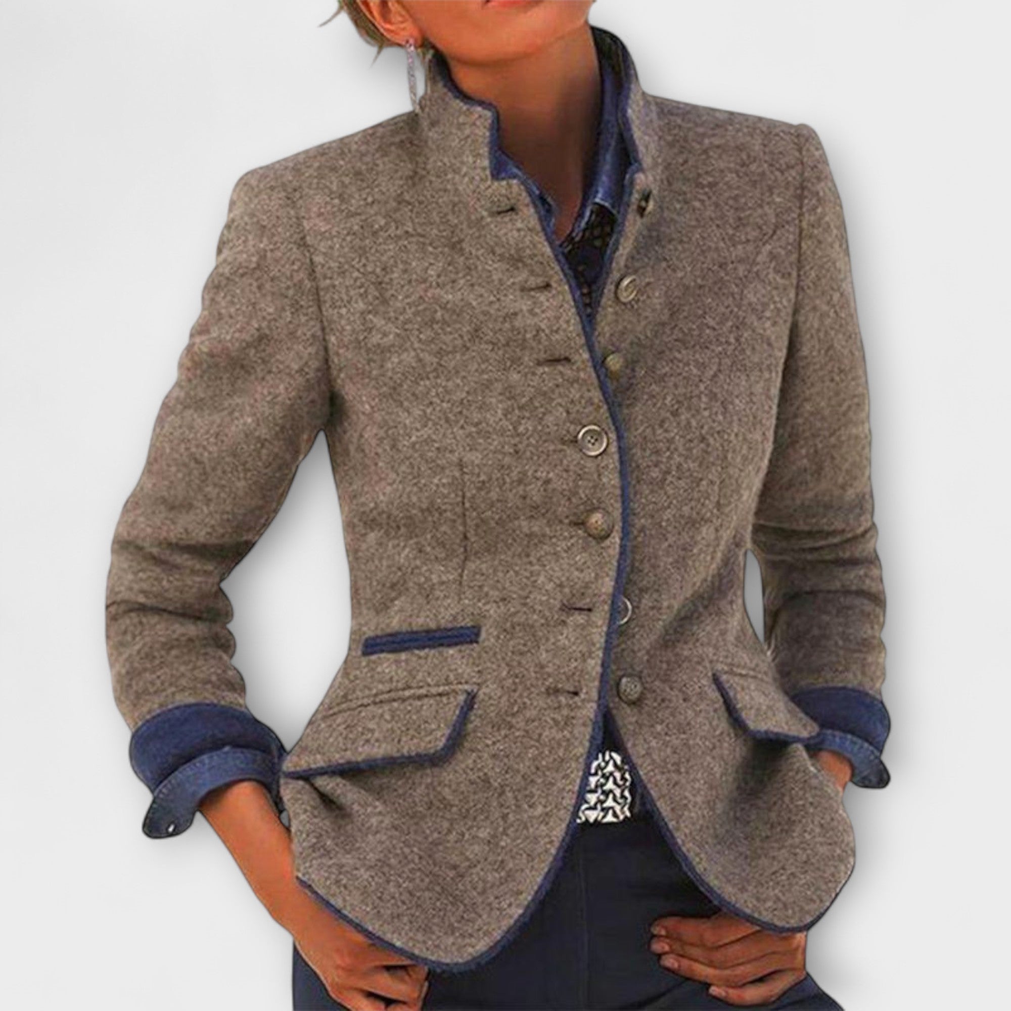 Solveig - Beige elegant tweed langermet jakke