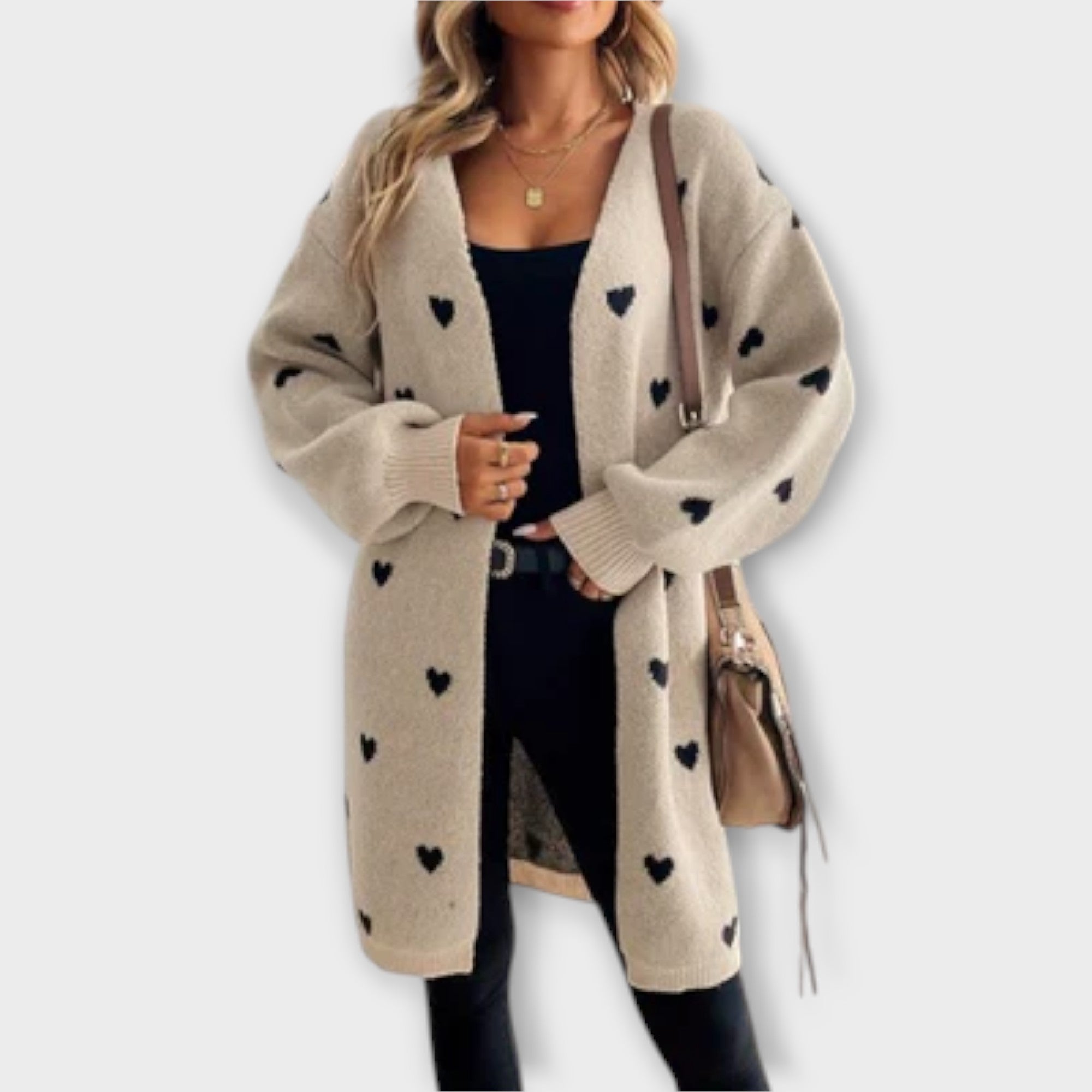 Iselin - Beige cardigan med hjertemønster