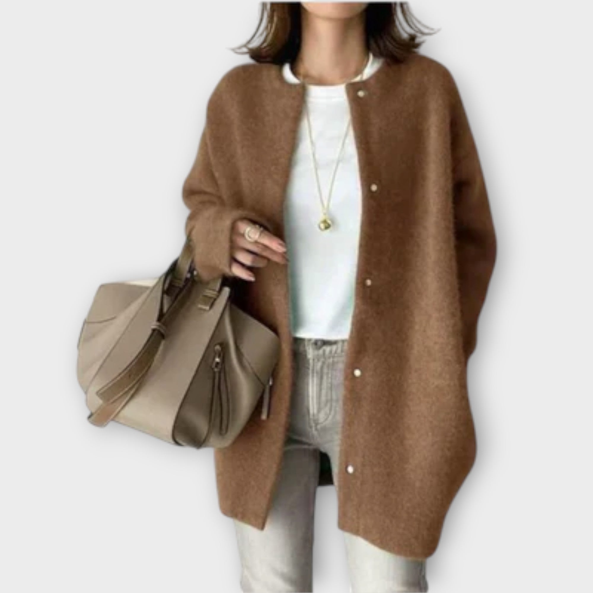 Emma - Brun elegant cardigan med knappeåpning