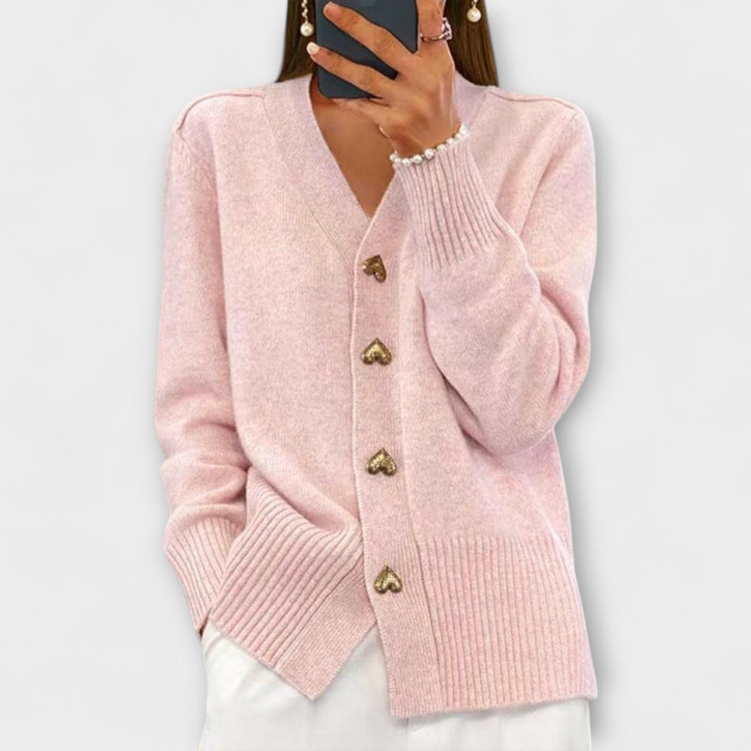 Tordis – Mørkeblå V-hals Cardigan i nostalgisk stil