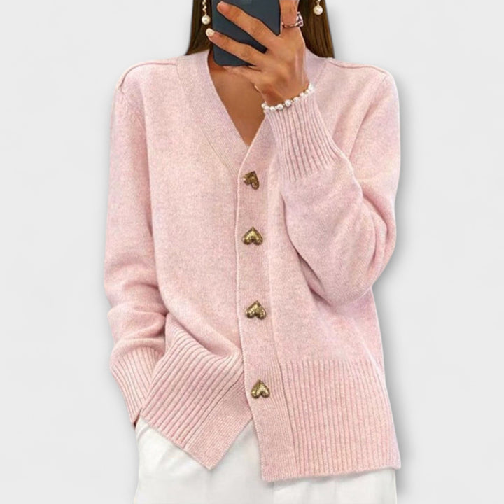 Tordis – Mørkeblå V-hals Cardigan i nostalgisk stil