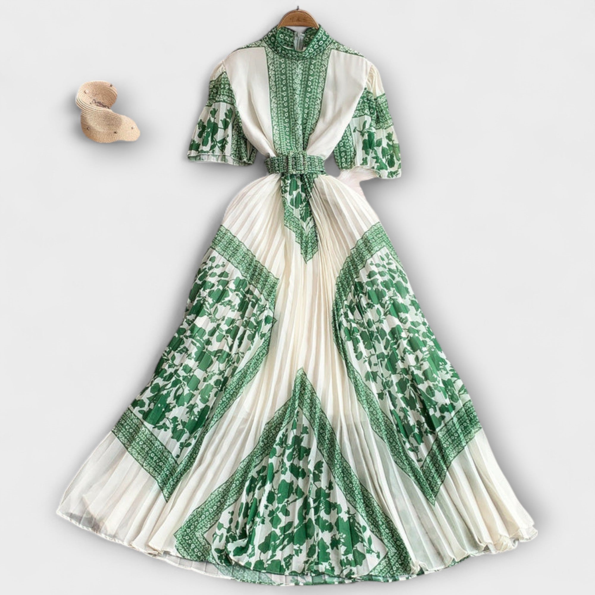 Ella - Rød-hvitt nostalgiskkjole med ståkrage