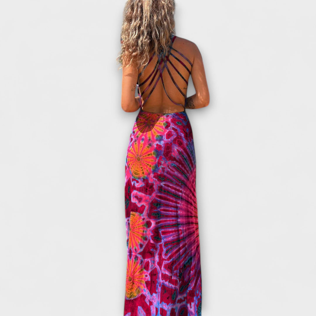 Gunnvor - Rosa-blå batik-langkjole