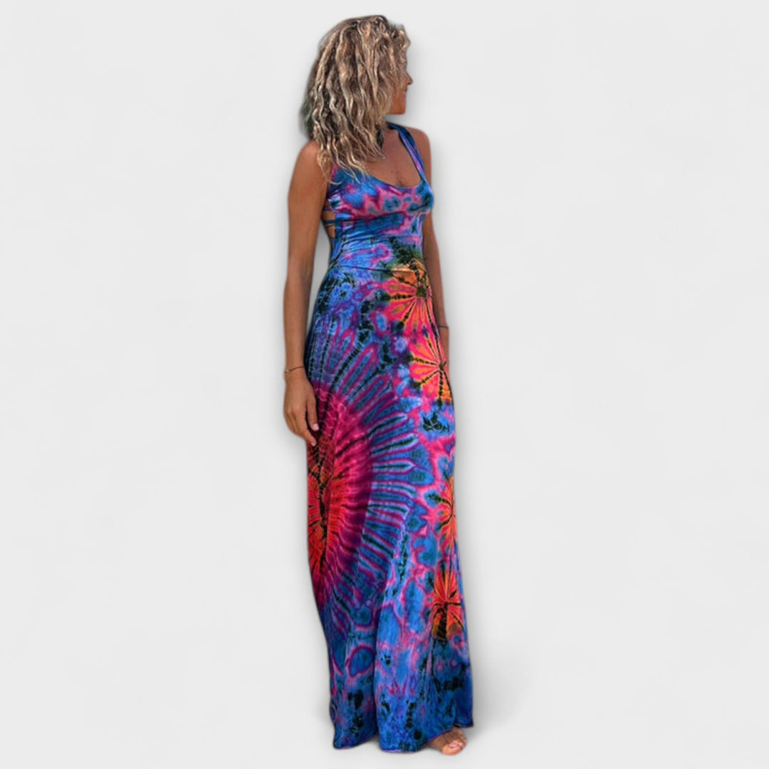 Gunnvor - Rosa-blå batik-langkjole