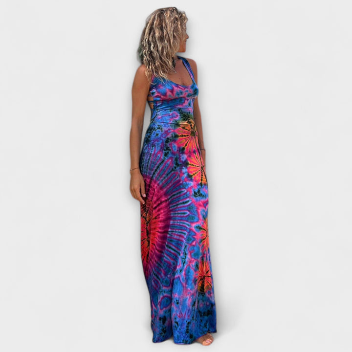 Gunnvor - Rosa-blå batik-langkjole
