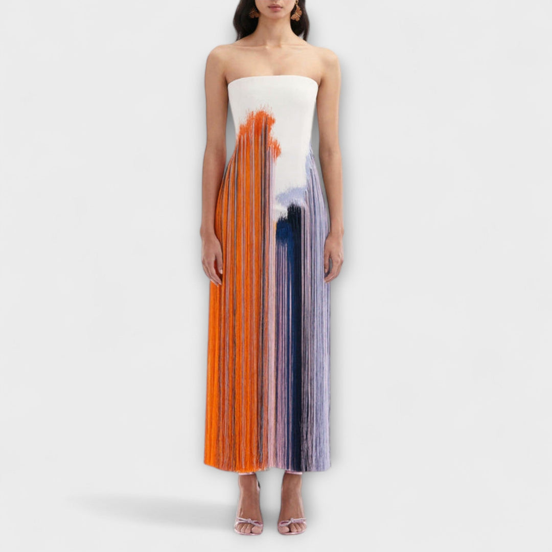 Hulda - Stilig Colorblock-kjole med frynser