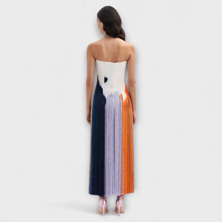 Hulda - Stilig Colorblock-kjole med frynser