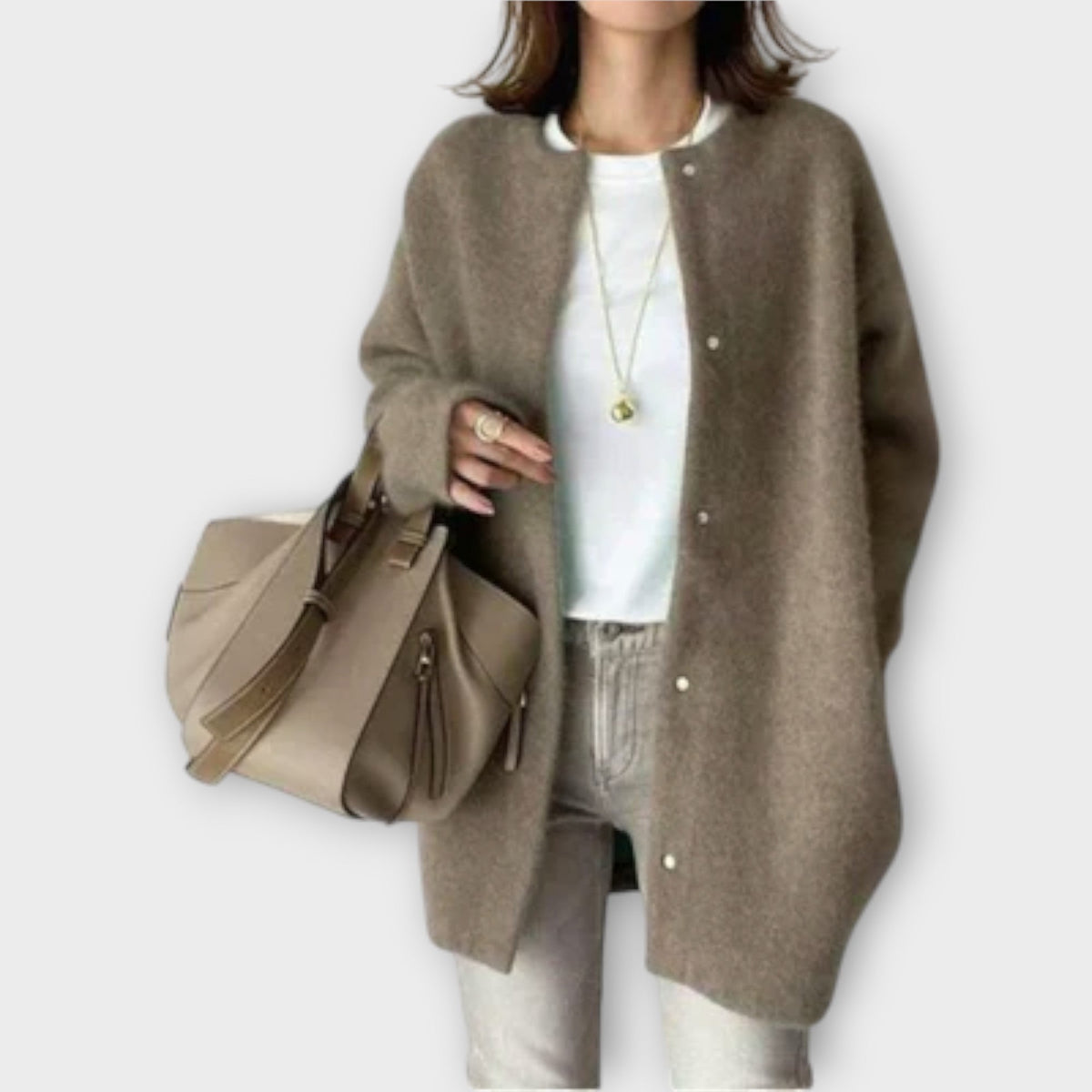 Emma - Brun elegant cardigan med knappeåpning