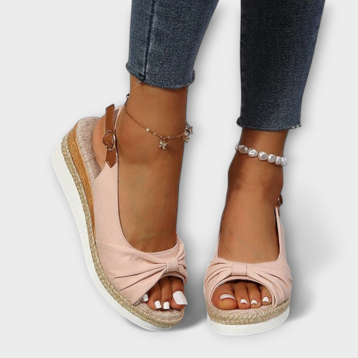 Aud - Rosa espadrillo-sandaler med sløyfe