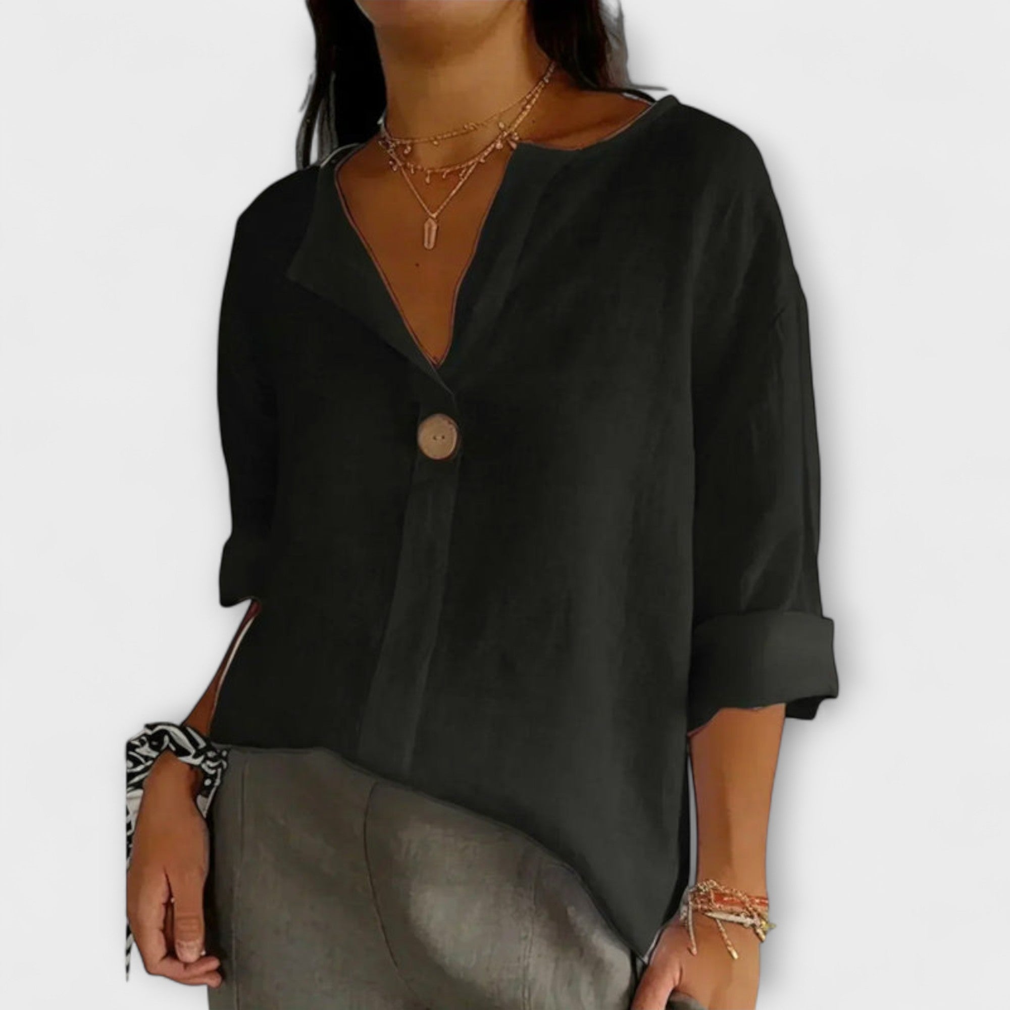 Liv - Beige elegant bluse med V-hals
