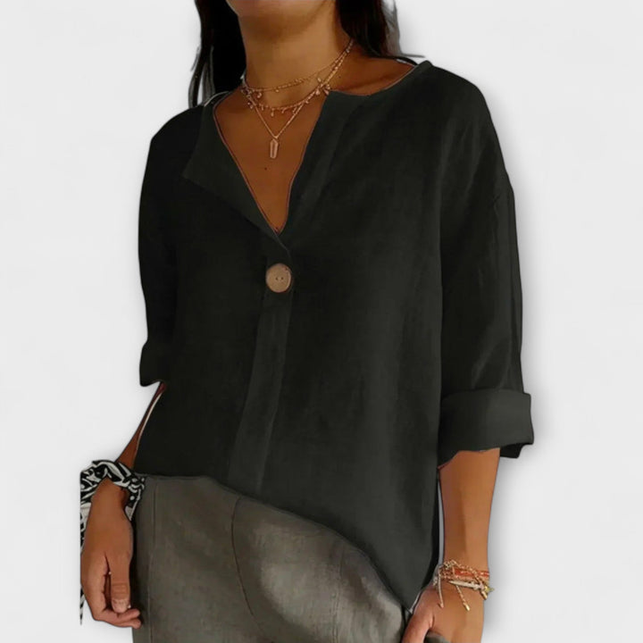 Liv - Beige elegant bluse med V-hals