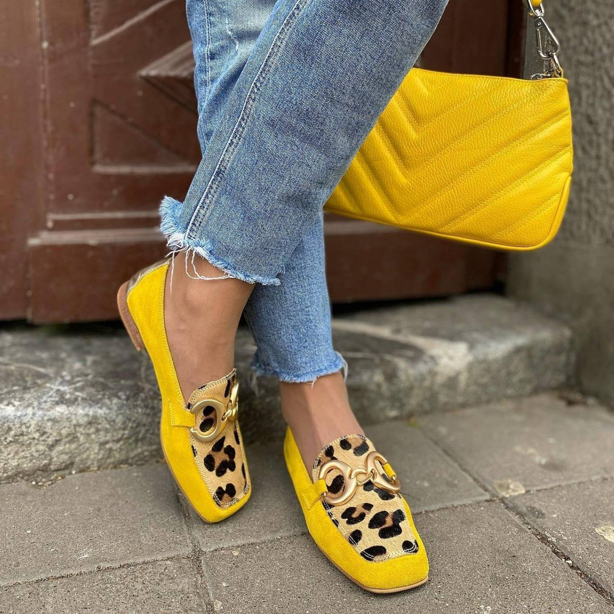 Tonje - Gule loafers med leoparddetaljer