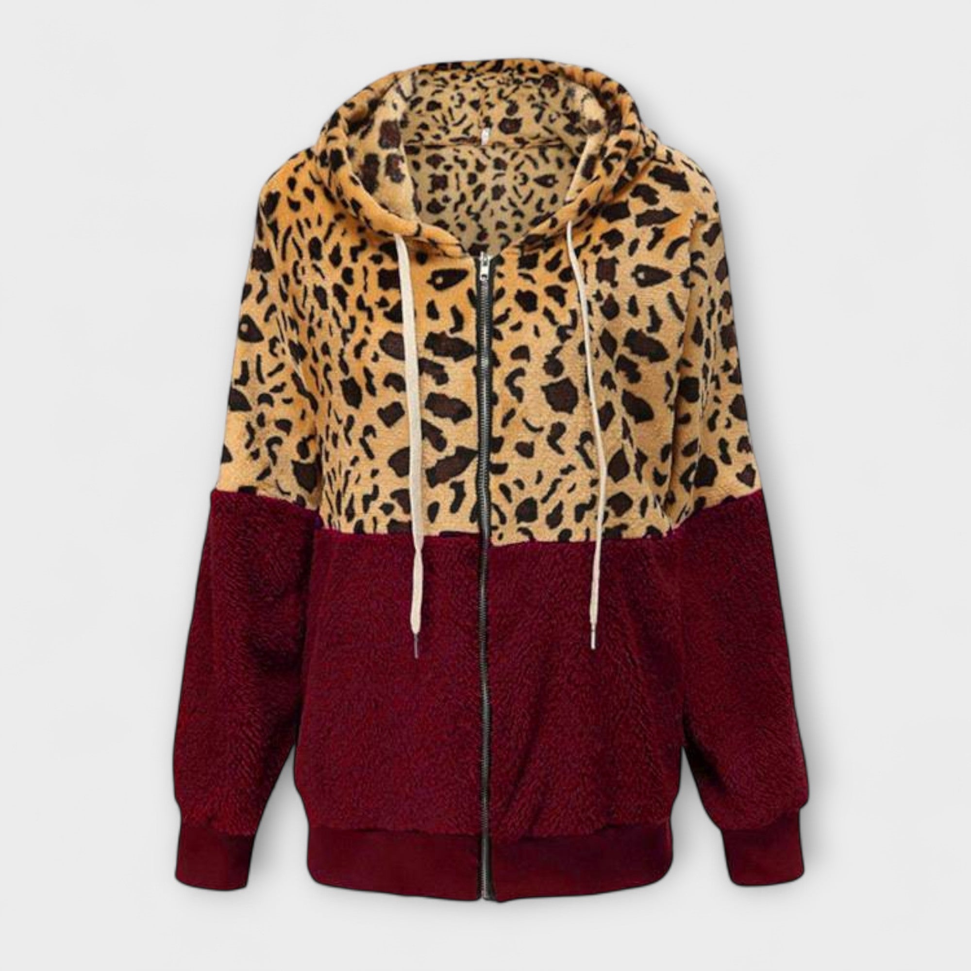 Mathilde - Fleecehettegenser med leopardmønster
