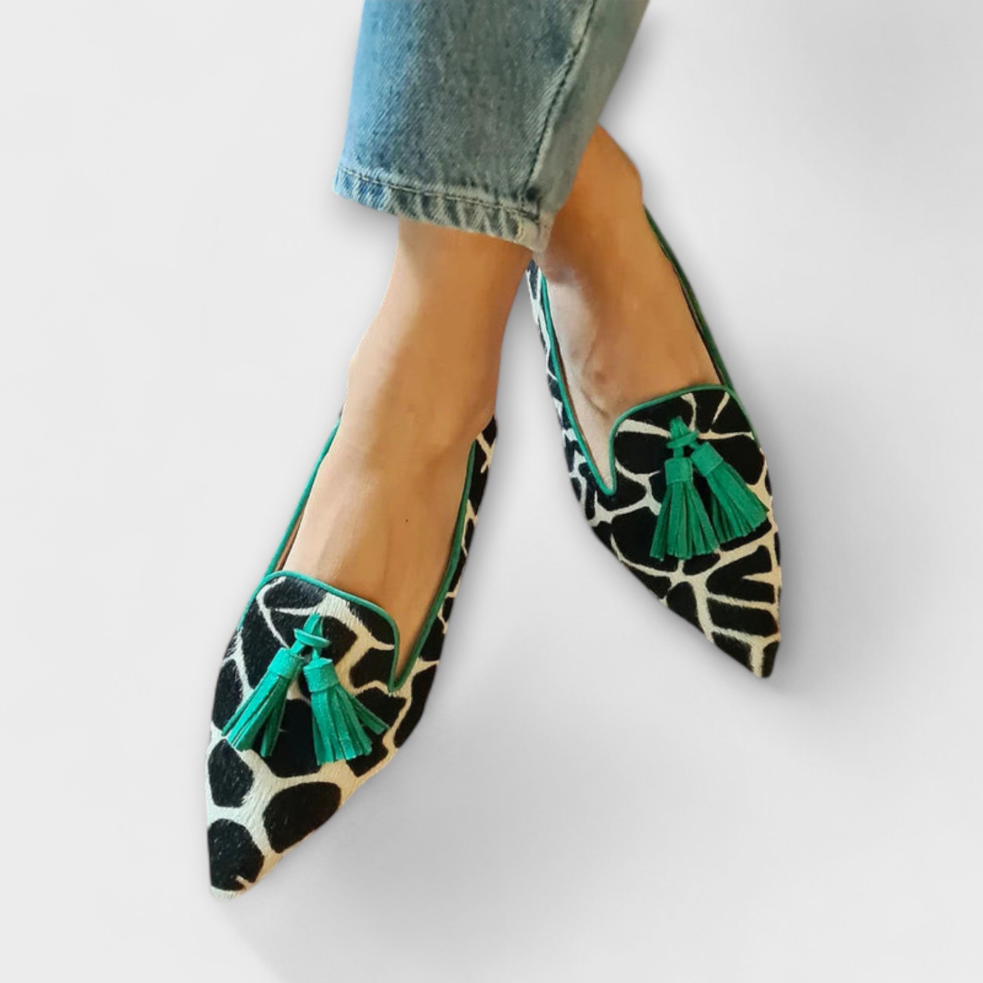 Helene - Leopard-tøfler med frynser
