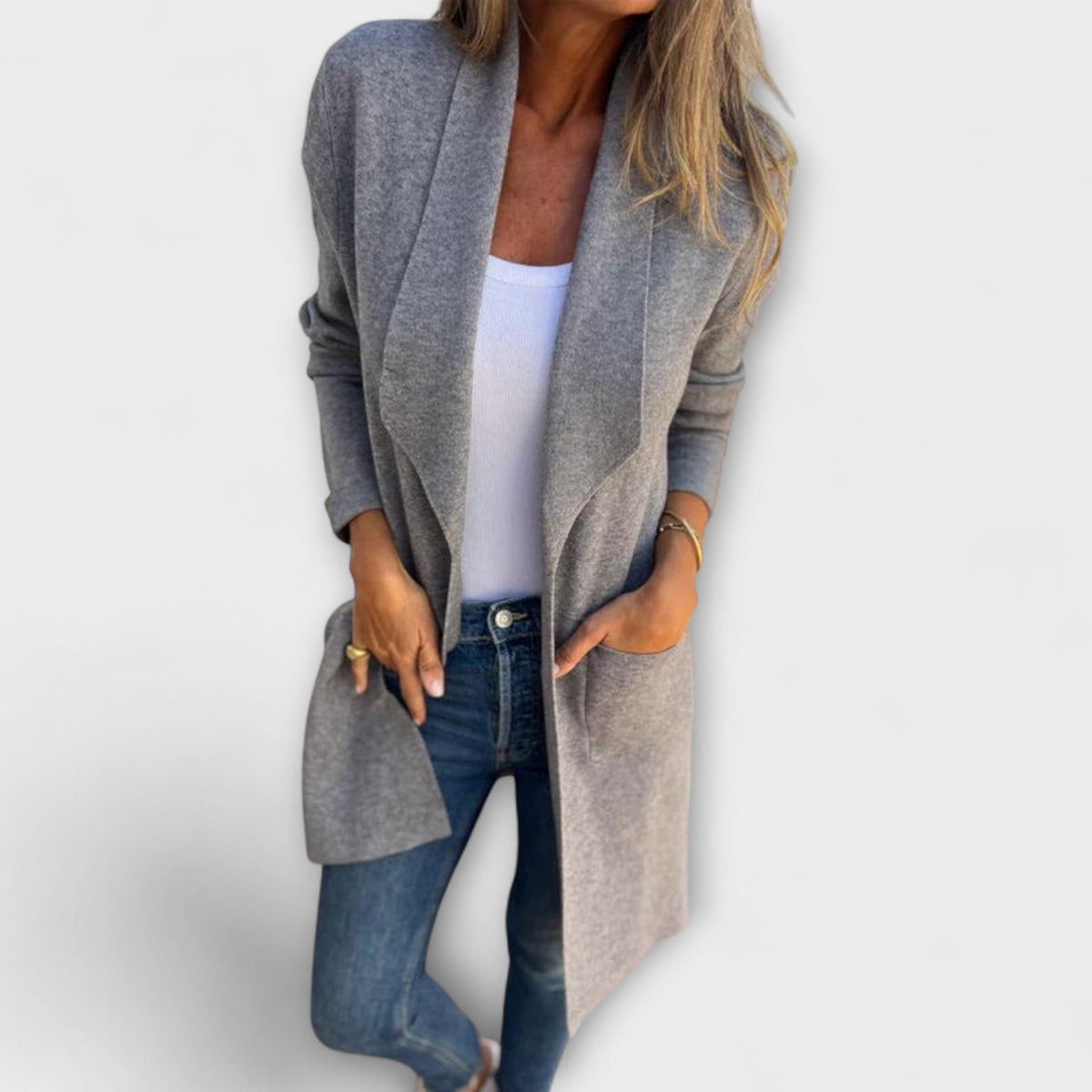 Marit - Grå elegant lang cardigan