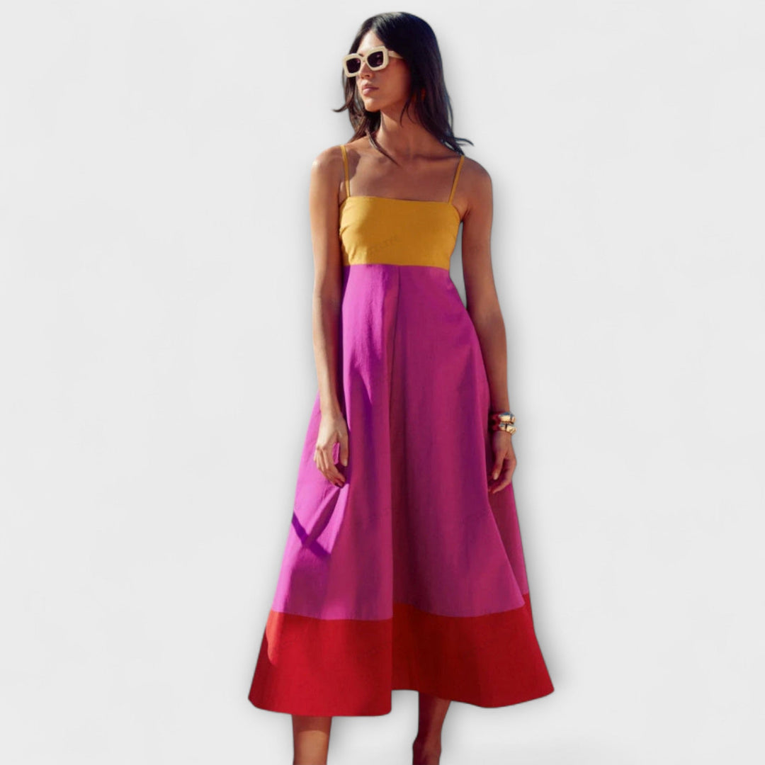 Jofrid - Colour Block Long Dress With Thin Straps