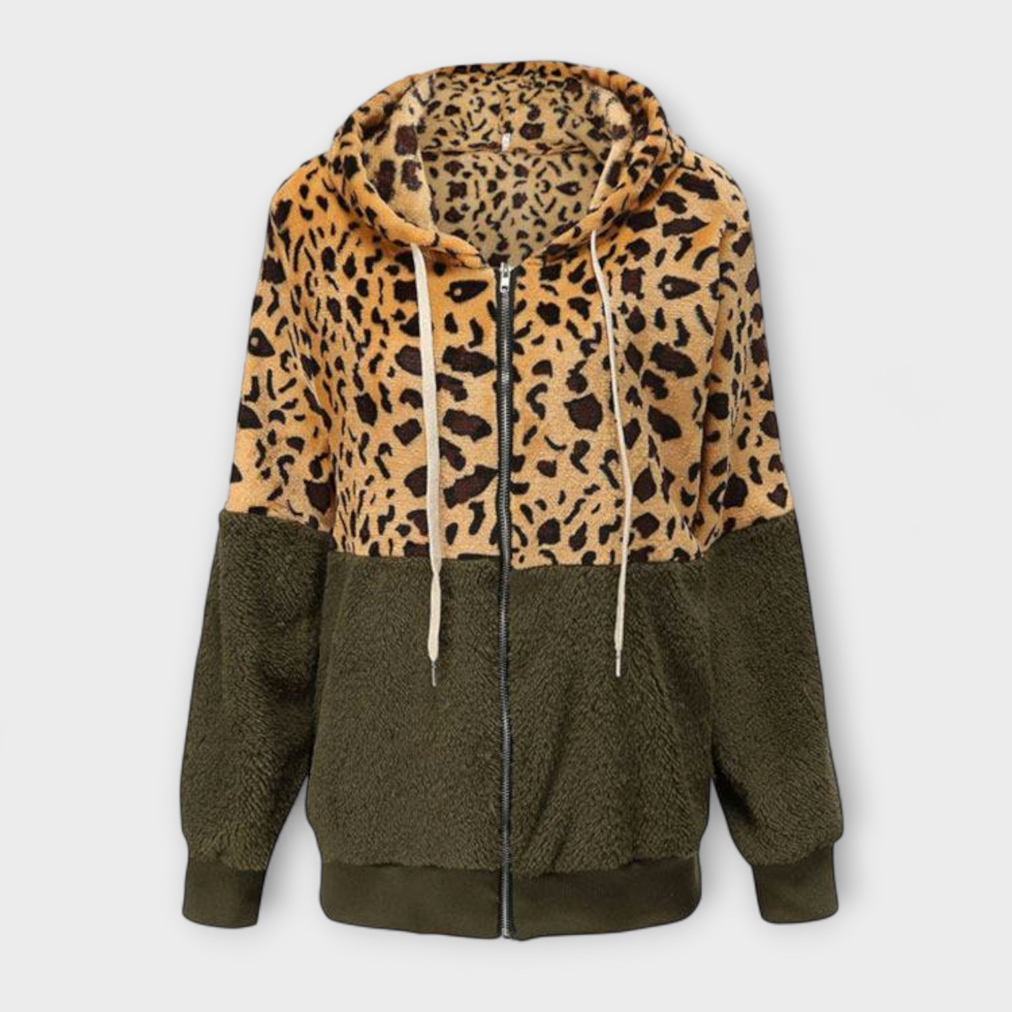 Mathilde - Fleecehettegenser med leopardmønster