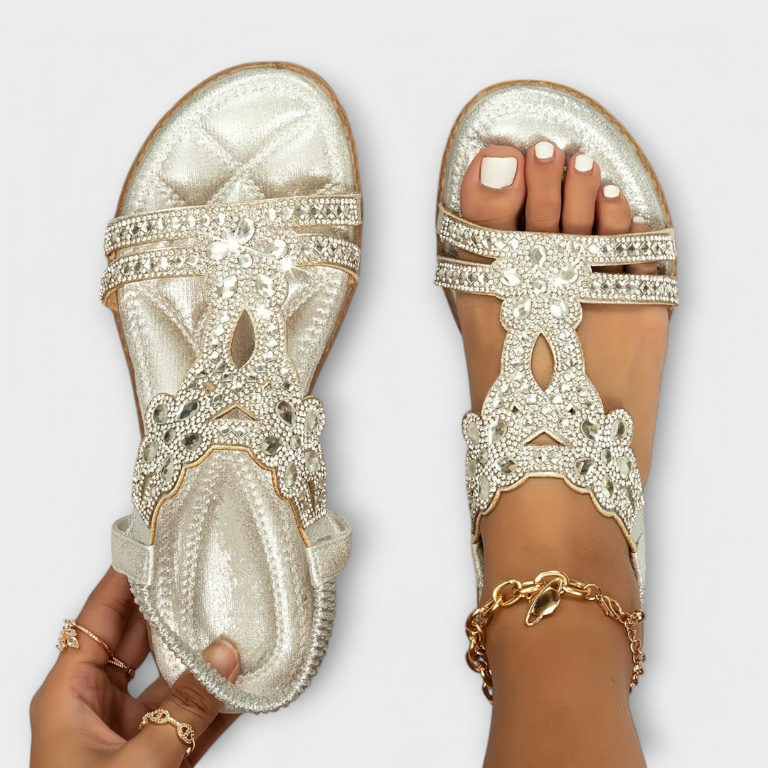 Berit – Turkise bohemsandaler med strass