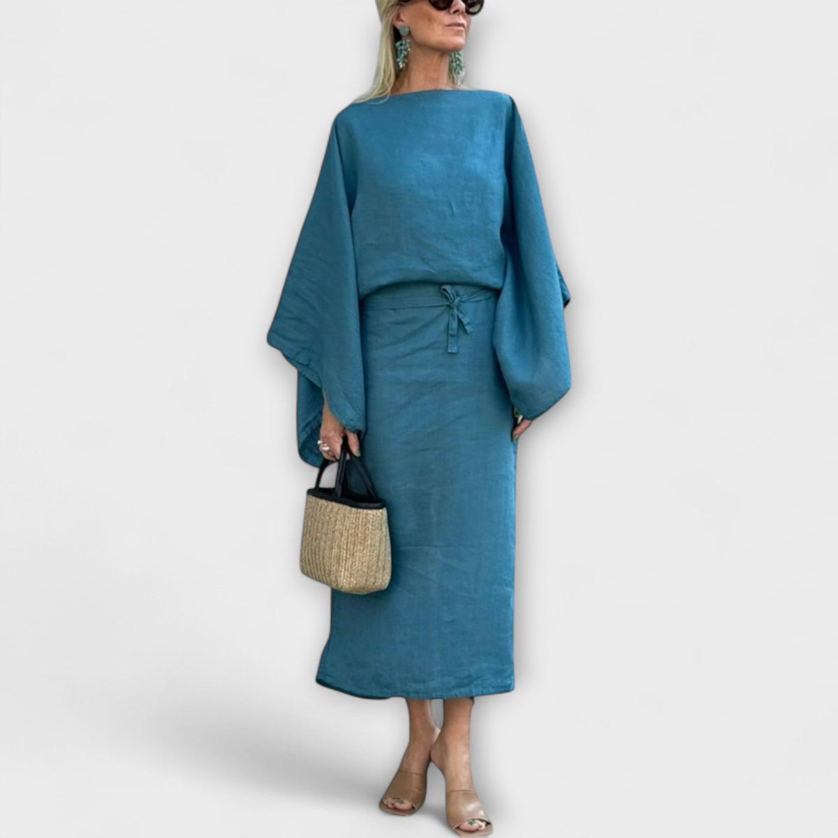 Dagmar - Blått kimono-kjole i lin