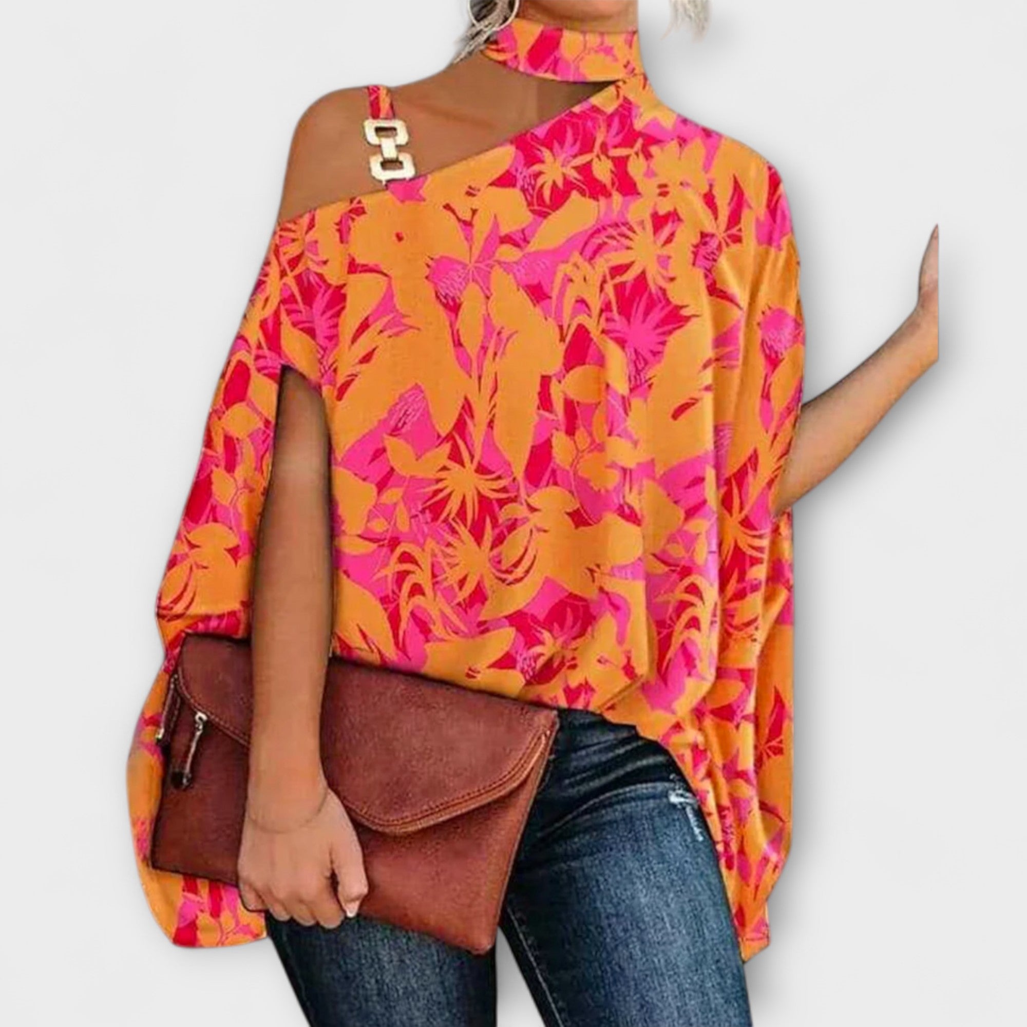 Marianne - Bar skulder bluse med grafisk mønster