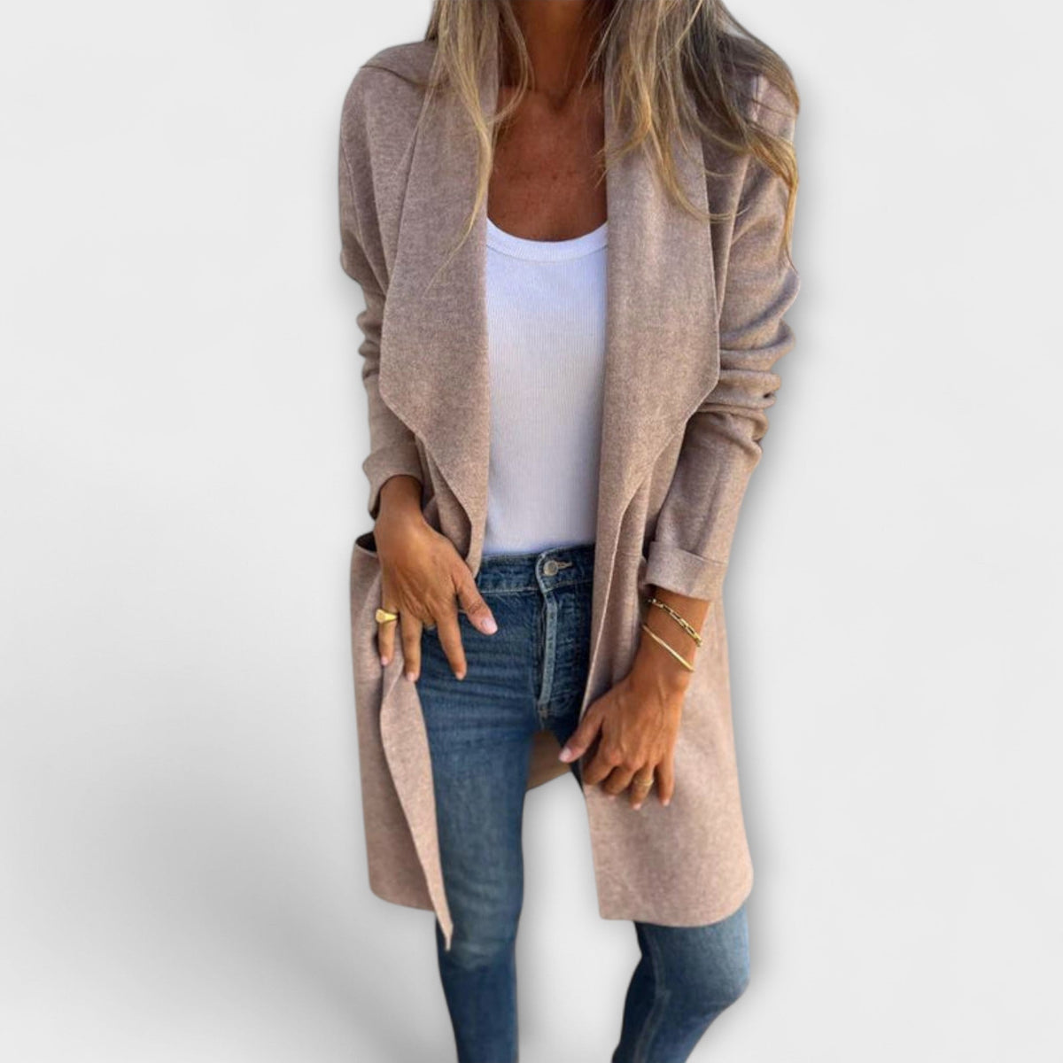 Marit - Grå elegant lang cardigan