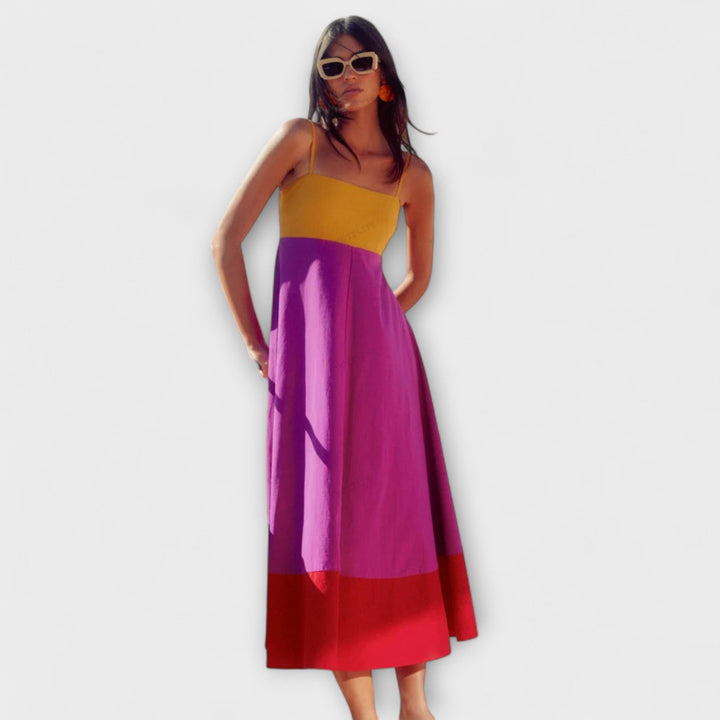 Jofrid - Colour Block Long Dress With Thin Straps