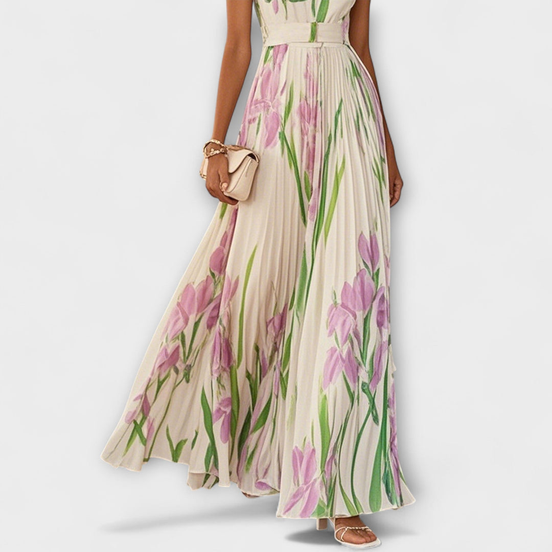 Else - Creme-colored chiffon maxi dress with flowers