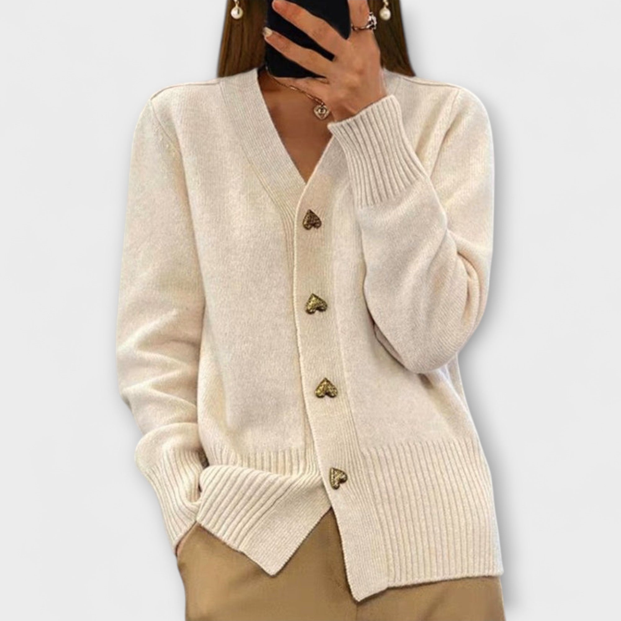 Tordis - Mørkeblå Cardigan med V-hals i nostalgisk stil
