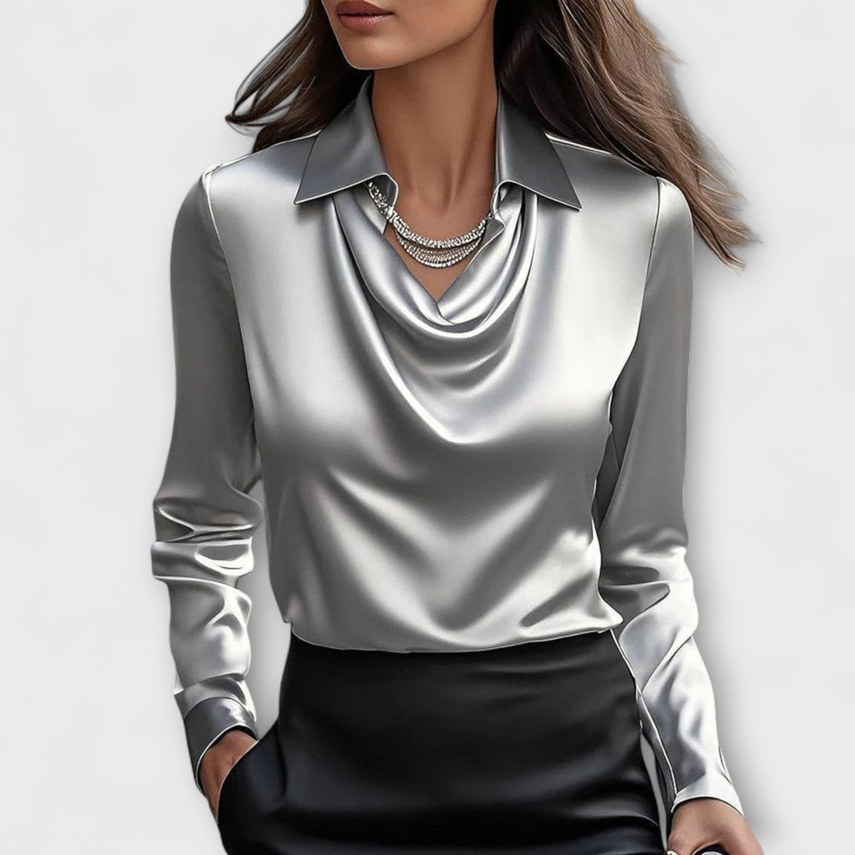 Unni - Champagnefarget skinnende bluse med rynker