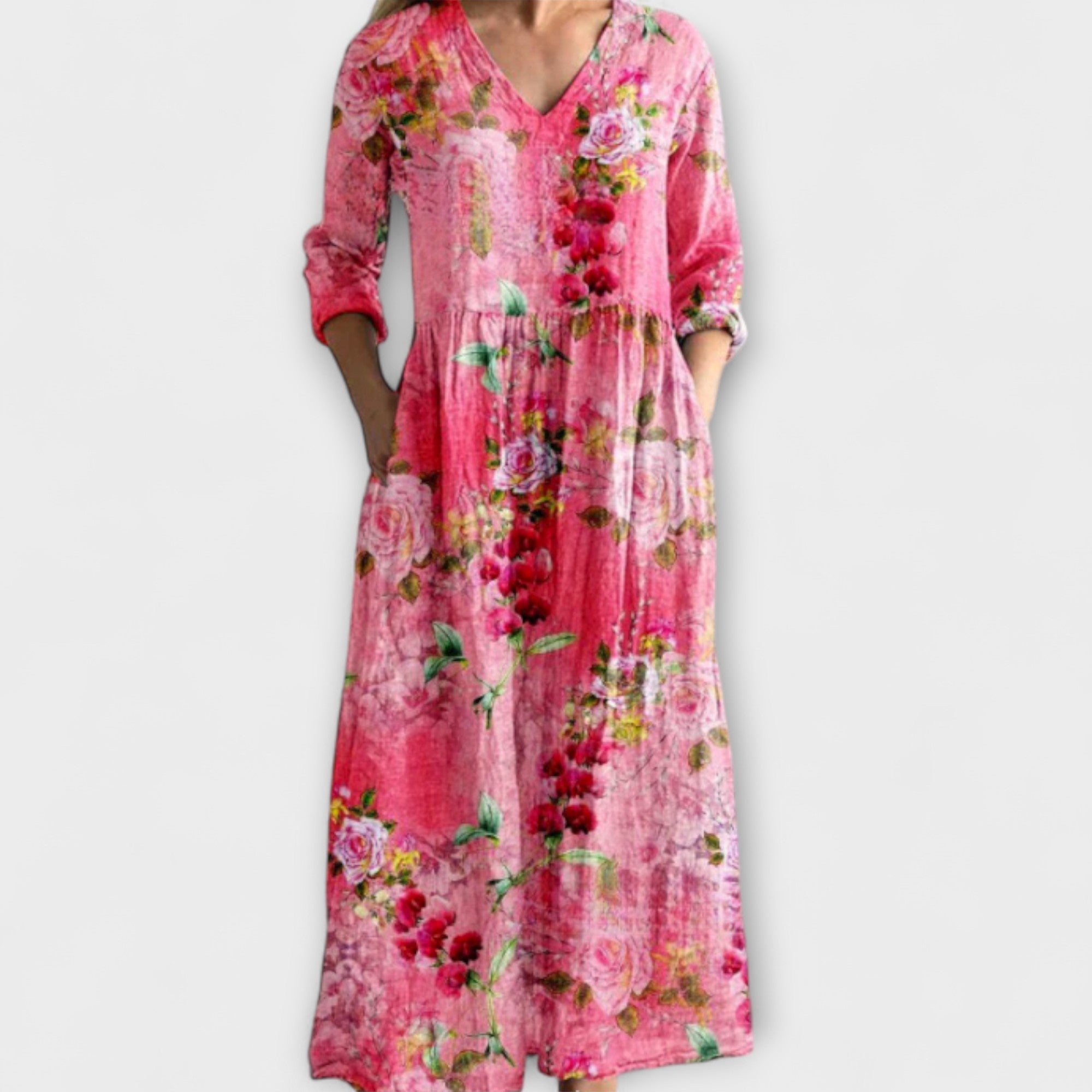 Solbjørg - Pink Lang kjole med blomstermønster