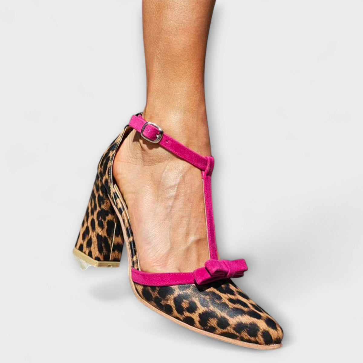 Lene - Leopardpumps med blokkhæl
