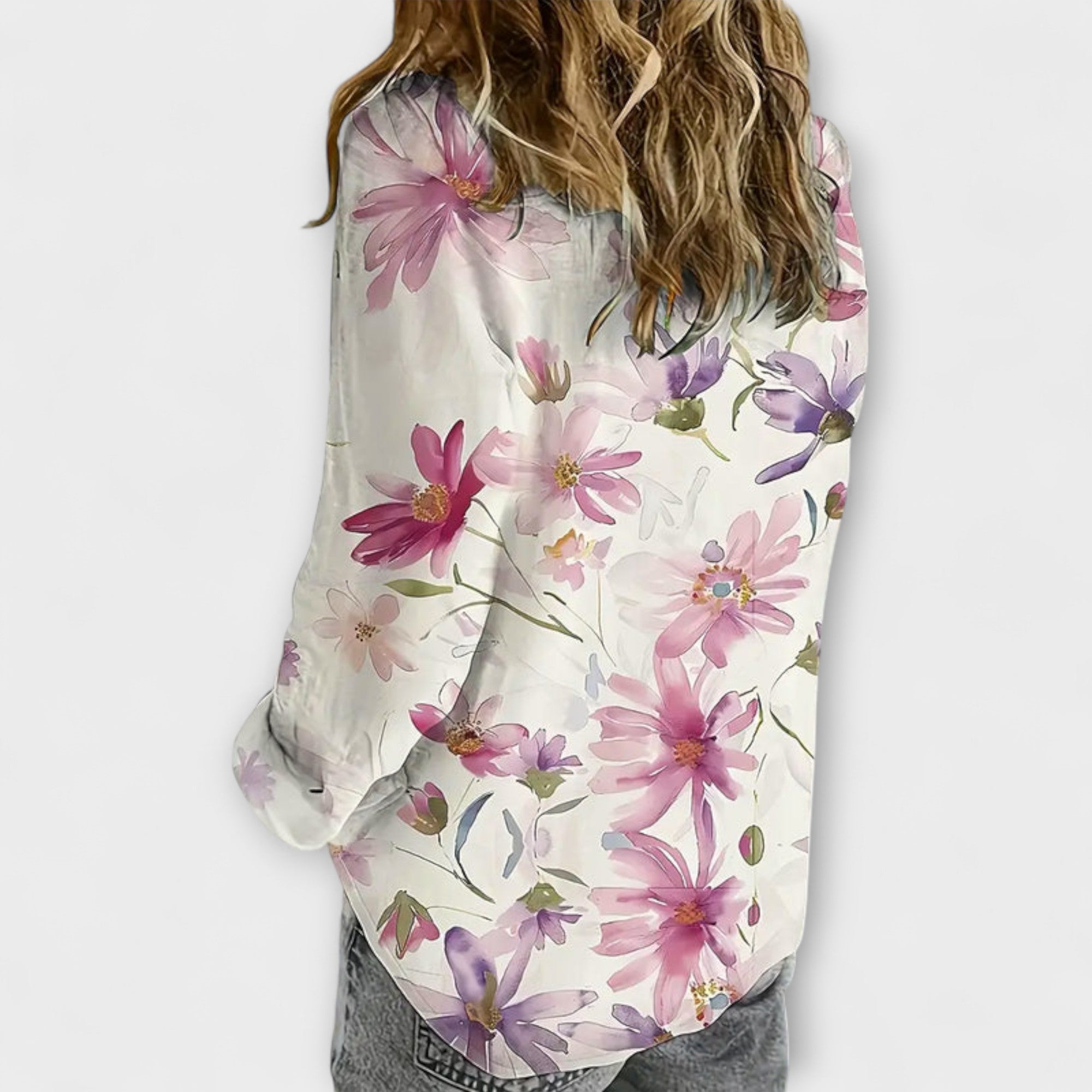 Anne - Hvit bluse med sommerblomster