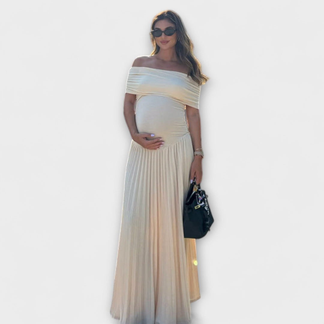 Halldis - Cream-coloured maternity dress with pleats