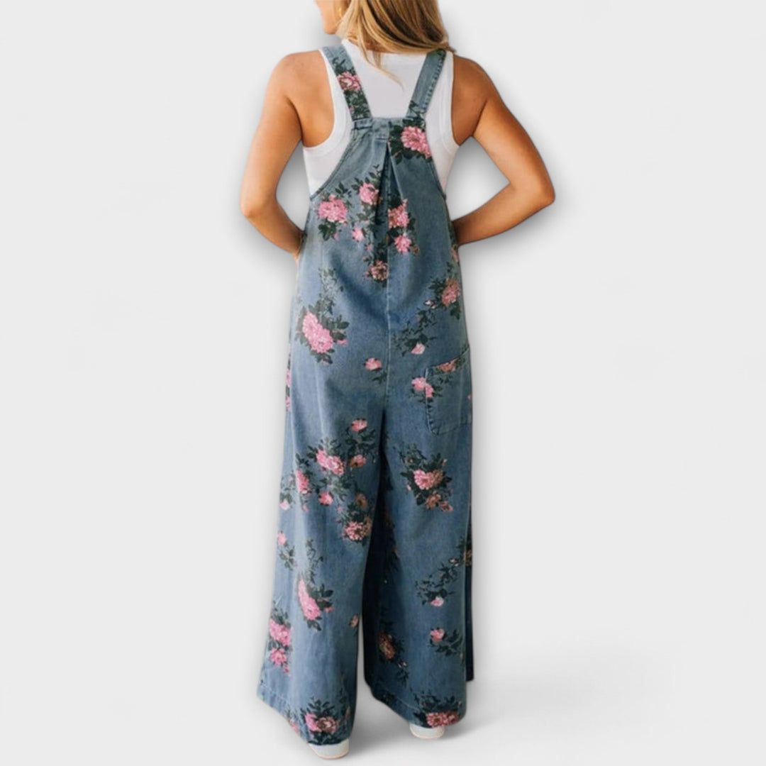 Trine - Avslappede jeans-smekke-bukser