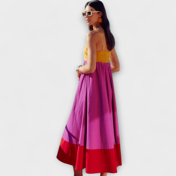 Jofrid - Colour Block Long Dress With Thin Straps
