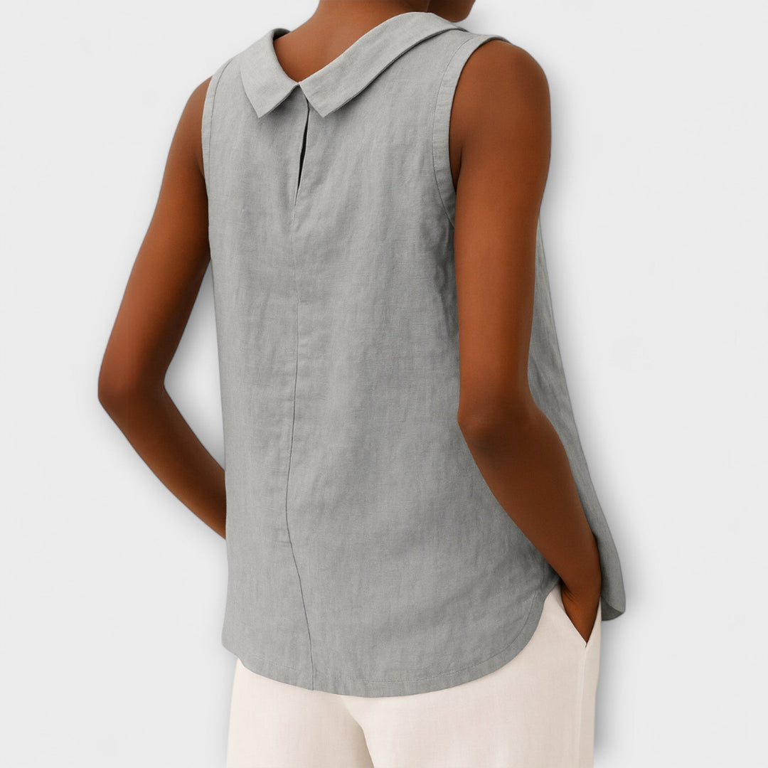 Målfrid – Beige elegant ermeløs topp