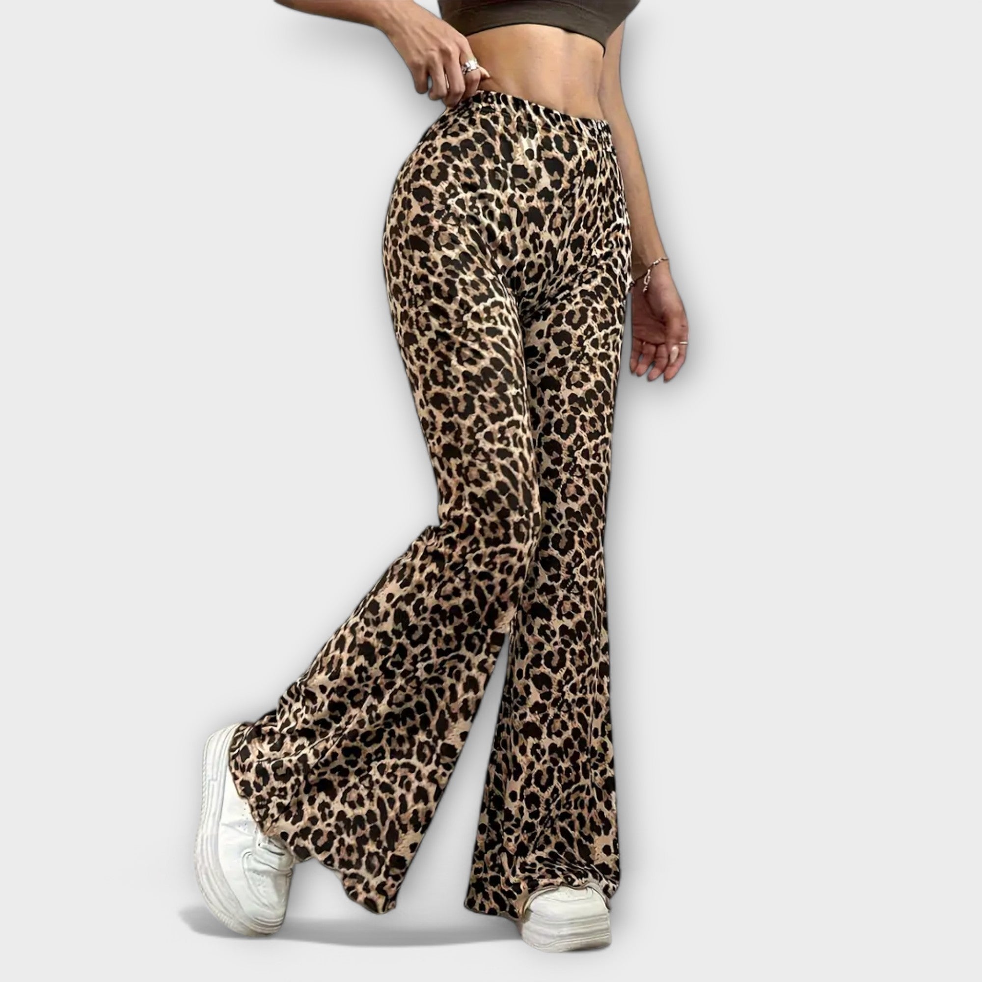 Nora - Leopard-mønstret utsvingte bukser